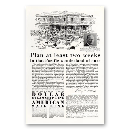 1929 Dollar Steamship Lines Plan At Least Two Weeks Vintage Magazine Print Ad