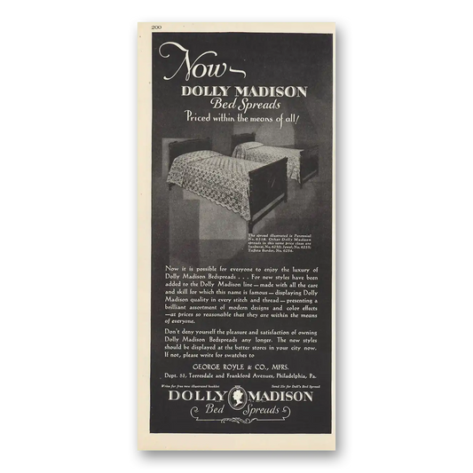 1929 Dolly Madison Bed Spreads Priced Within Means of All Vintage Magazine Print Ad