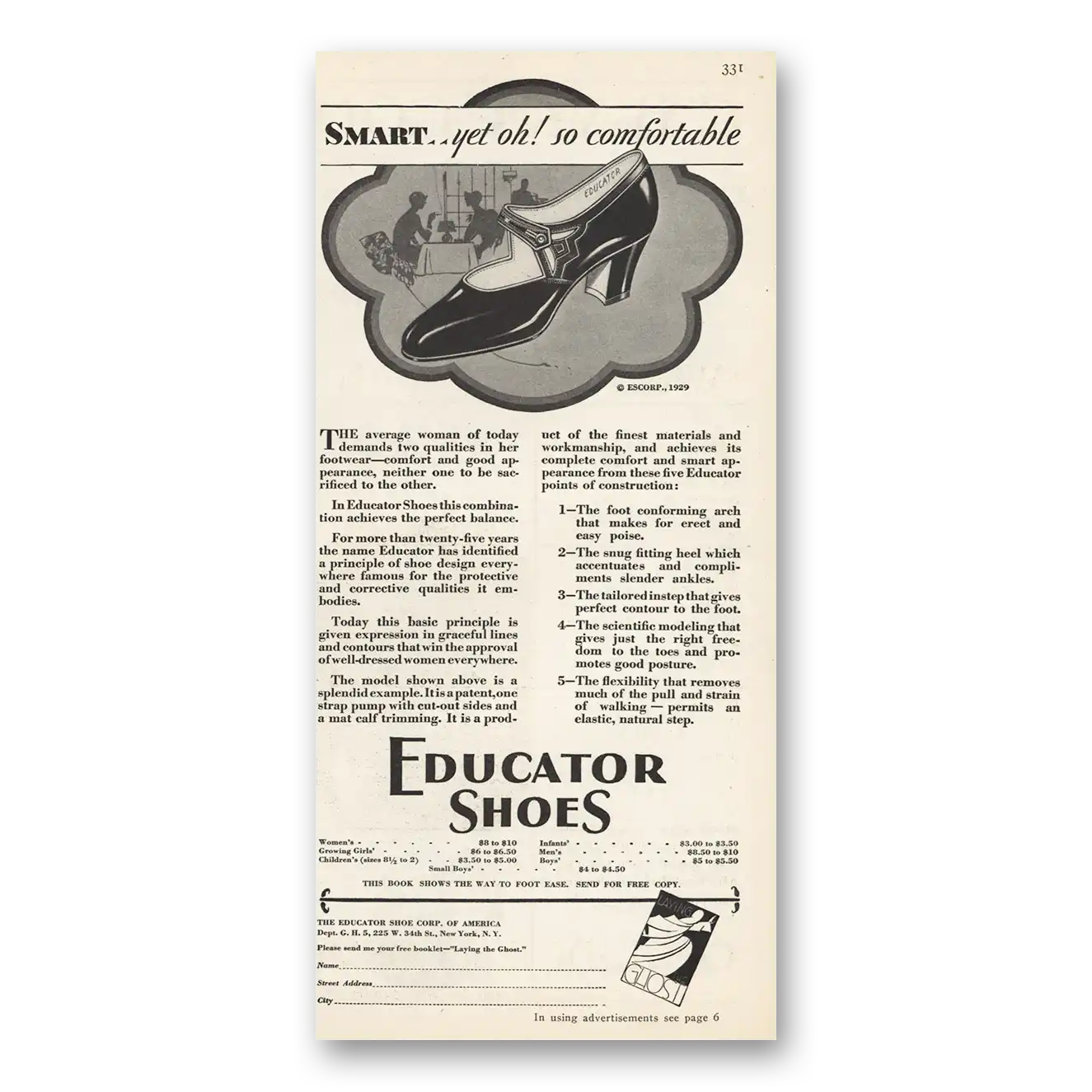 1929 Educator Shoes Smart Yet Oh So Comfortable Vintage Magazine Print Ad