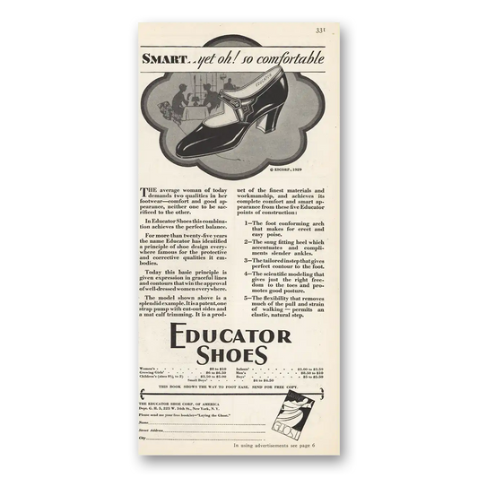 1929 Educator Shoes Smart Yet Oh So Comfortable Vintage Magazine Print Ad