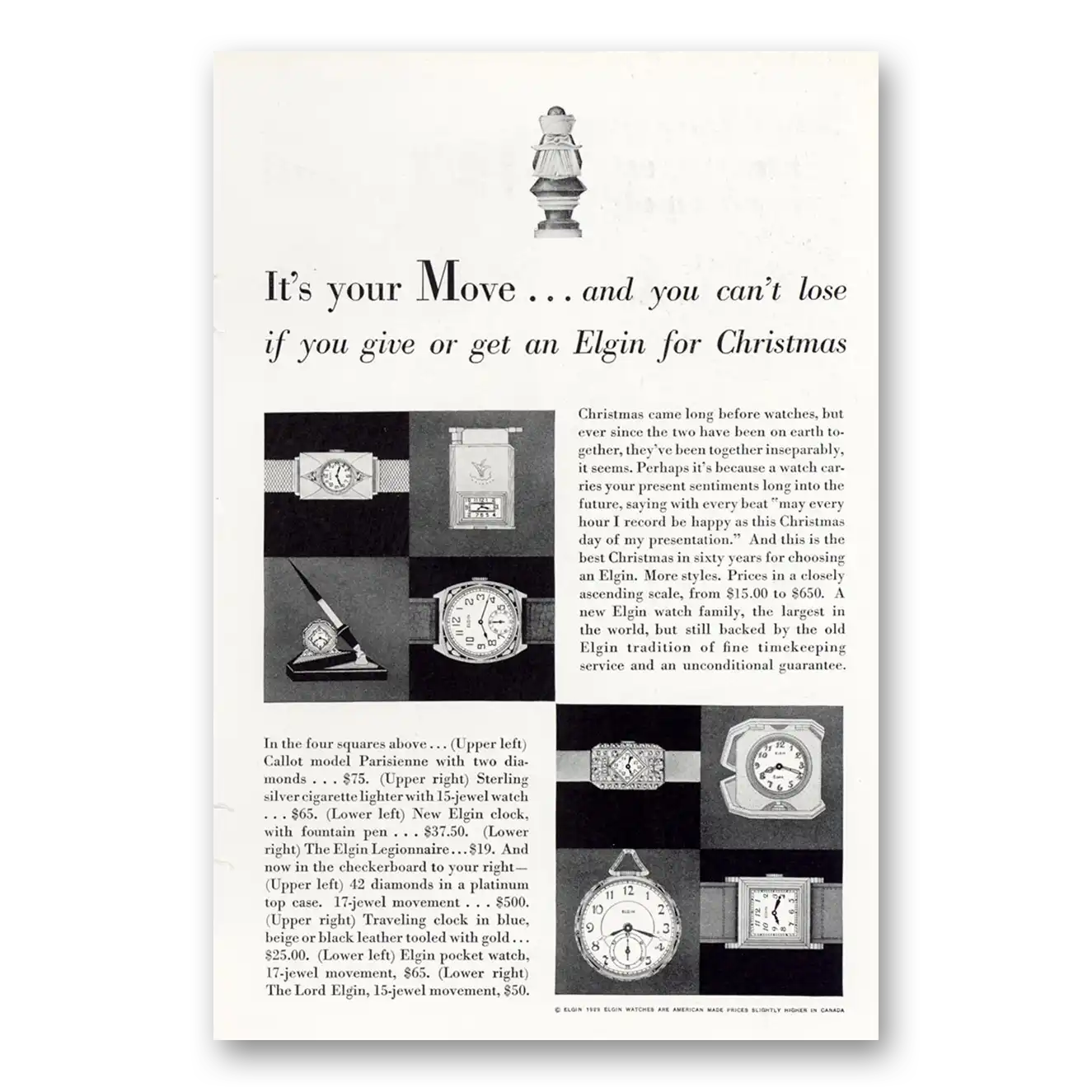 1929 Elgin Watch Your Move and You Can't Lose Vintage Magazine Print Ad