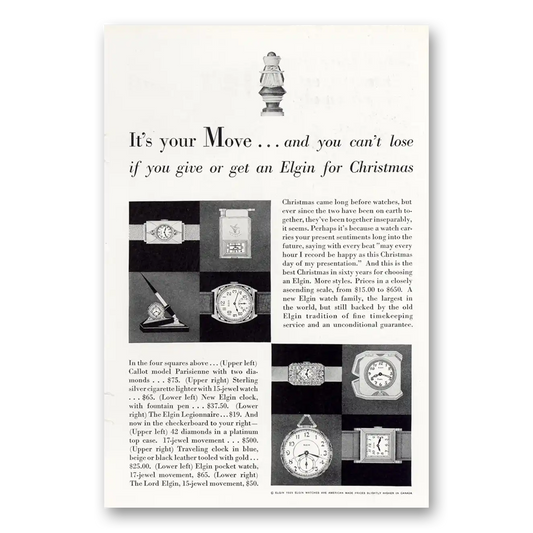 1929 Elgin Watch Your Move and You Can't Lose Vintage Magazine Print Ad