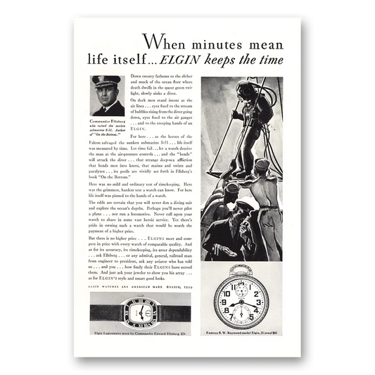 1929 Elgin Watch When Minutes Mean Life Itself Vintage Magazine Print Ad