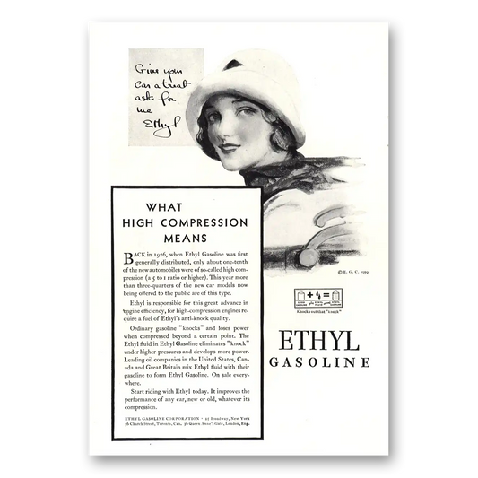 1929 Ethyl Gasoline Give Your Car a Treat Vintage Magazine Print Ad