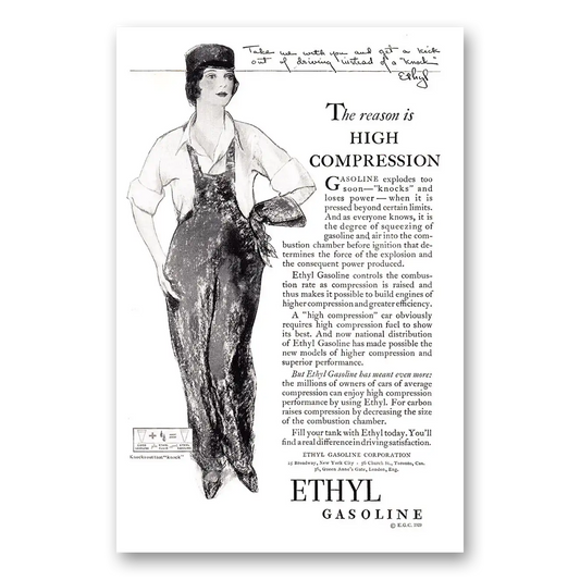 1929 Ethyl Gasoline Reason Is High Compression Vintage Magazine Print Ad