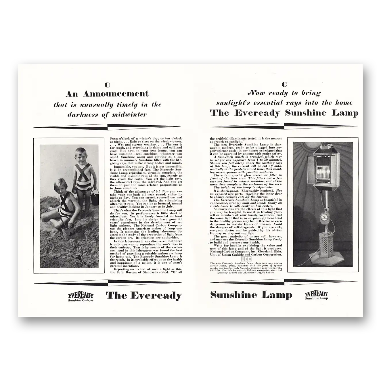 1928 Eveready Sunshine Lamp Bring Sunlights Essential Rays Vintage Magazine Print Ad