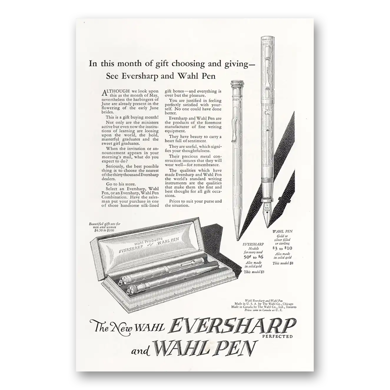 1925 Wahl Eversharp Wahl Pen Month of Gift Giving Vintage Magazine Print Ad