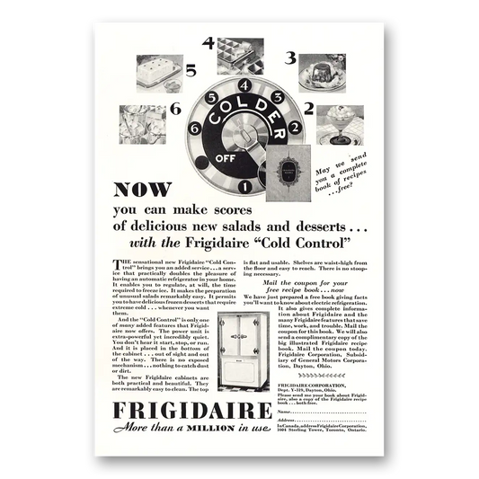 1929 Frigidaire Refrigerator Now You Can Make Scores Cold Control Vintage Magazine Print Ad