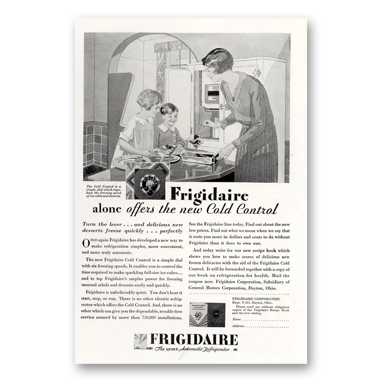 1929 Frigidaire Refrigerator Offers the New Cold Control Vintage Magazine Print Ad