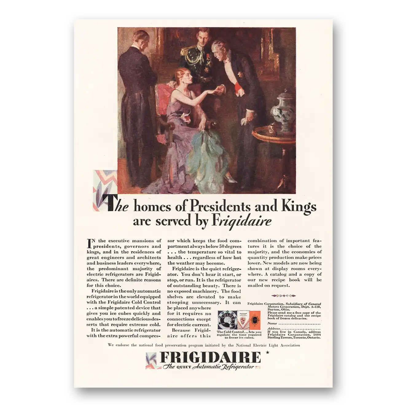 1929 Frigidaire Refrigerator Homes of Presidents and Kings Vintage Magazine Print Ad