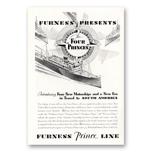 1929 Furness Prince Line Four Princes Vintage Magazine Print Ad