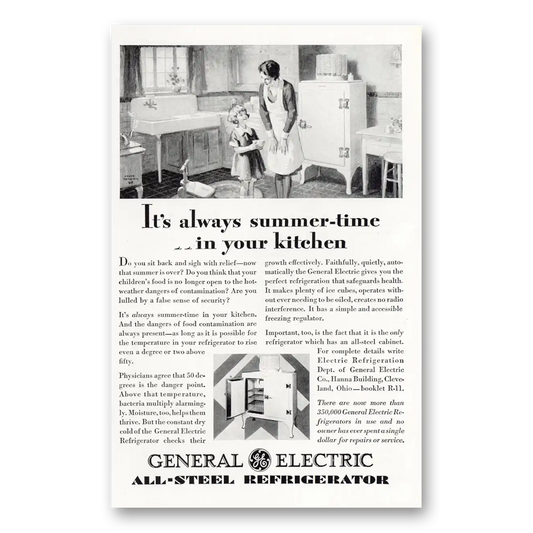 1929 General Electric Refrigerator Always Summer Time In Your Kitchen Vintage Magazine Print Ad