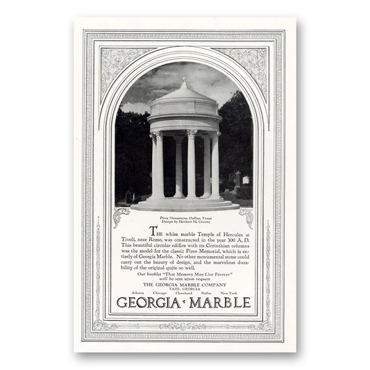 1929 Georgia Marble Pires Monument Dallas Vintage Magazine Print Ad