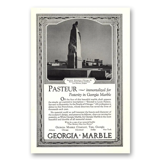 1929 Georgia Marble Pasteur Memorial Chicago Vintage Magazine Print Ad