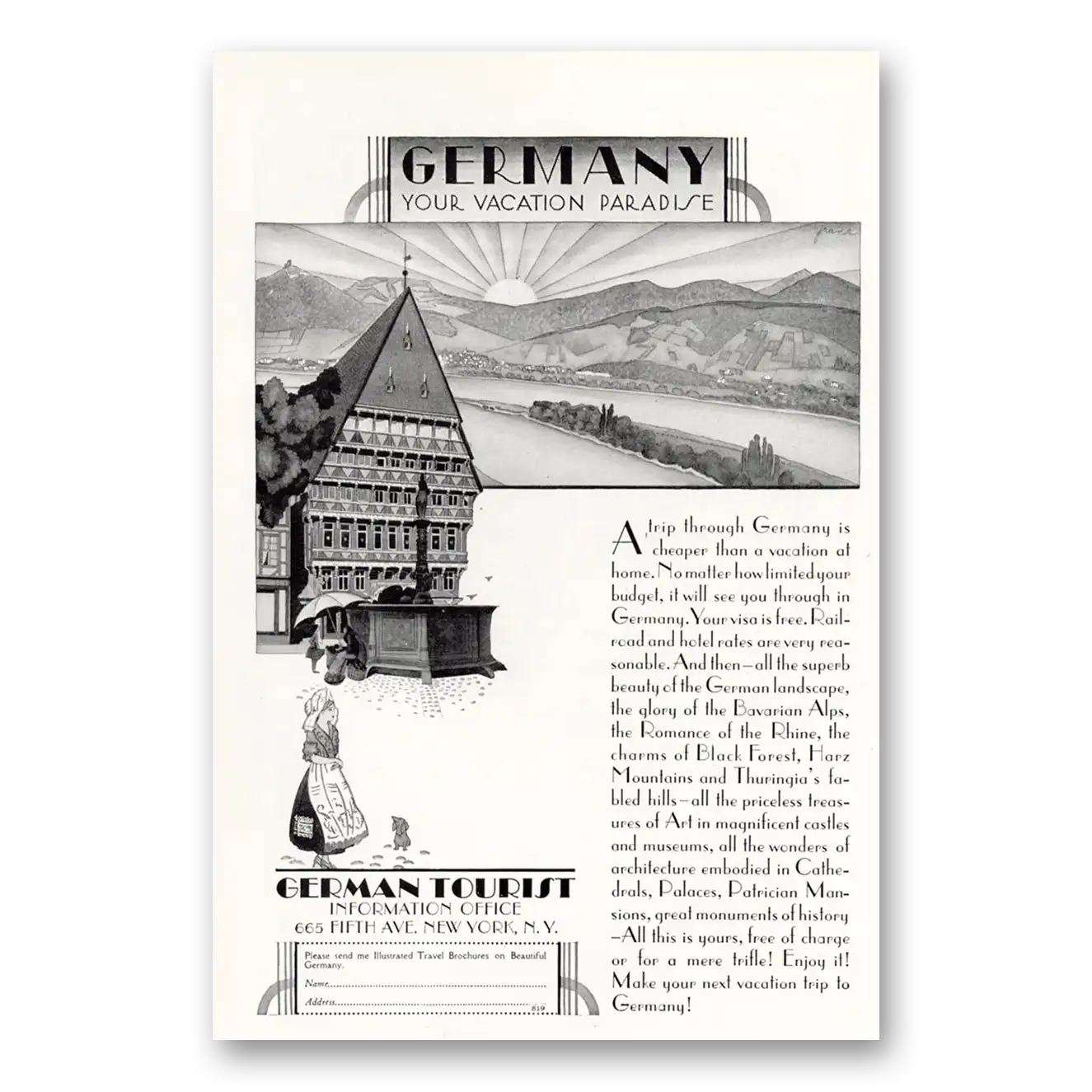 1929 Germany Your Vacation Paradise Vintage Magazine Print Ad