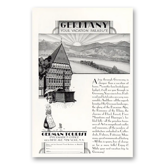 1929 Germany Your Vacation Paradise Vintage Magazine Print Ad