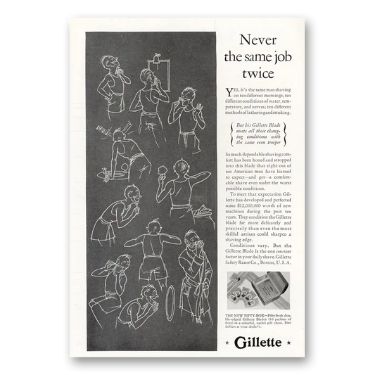 1929 Gillette Razor Blades Never the Same Job Twice Vintage Magazine Print Ad