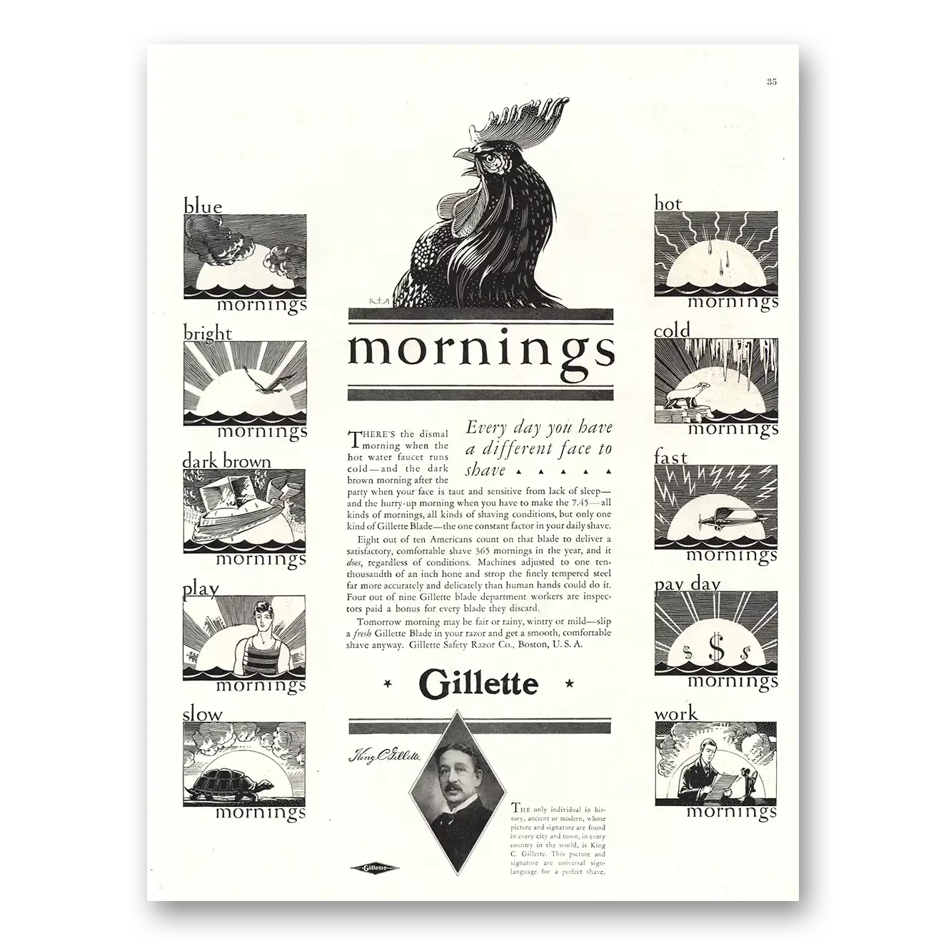 1929 Gillette Razor Blades Mornings Vintage Magazine Print Ad