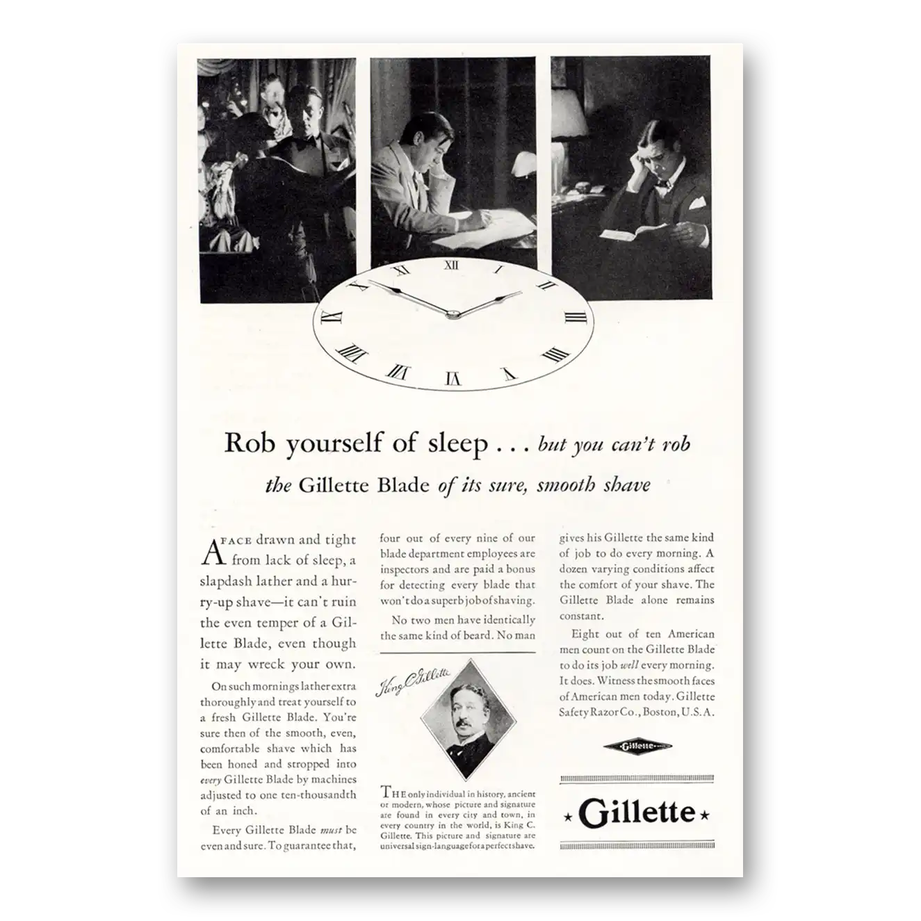 1929 Gillette Razor Blades Rob Yourself of Sleep Vintage Magazine Print Ad