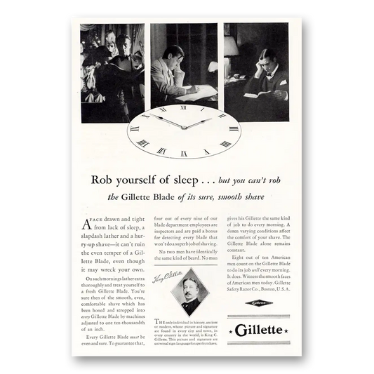 1929 Gillette Razor Blades Rob Yourself of Sleep Vintage Magazine Print Ad