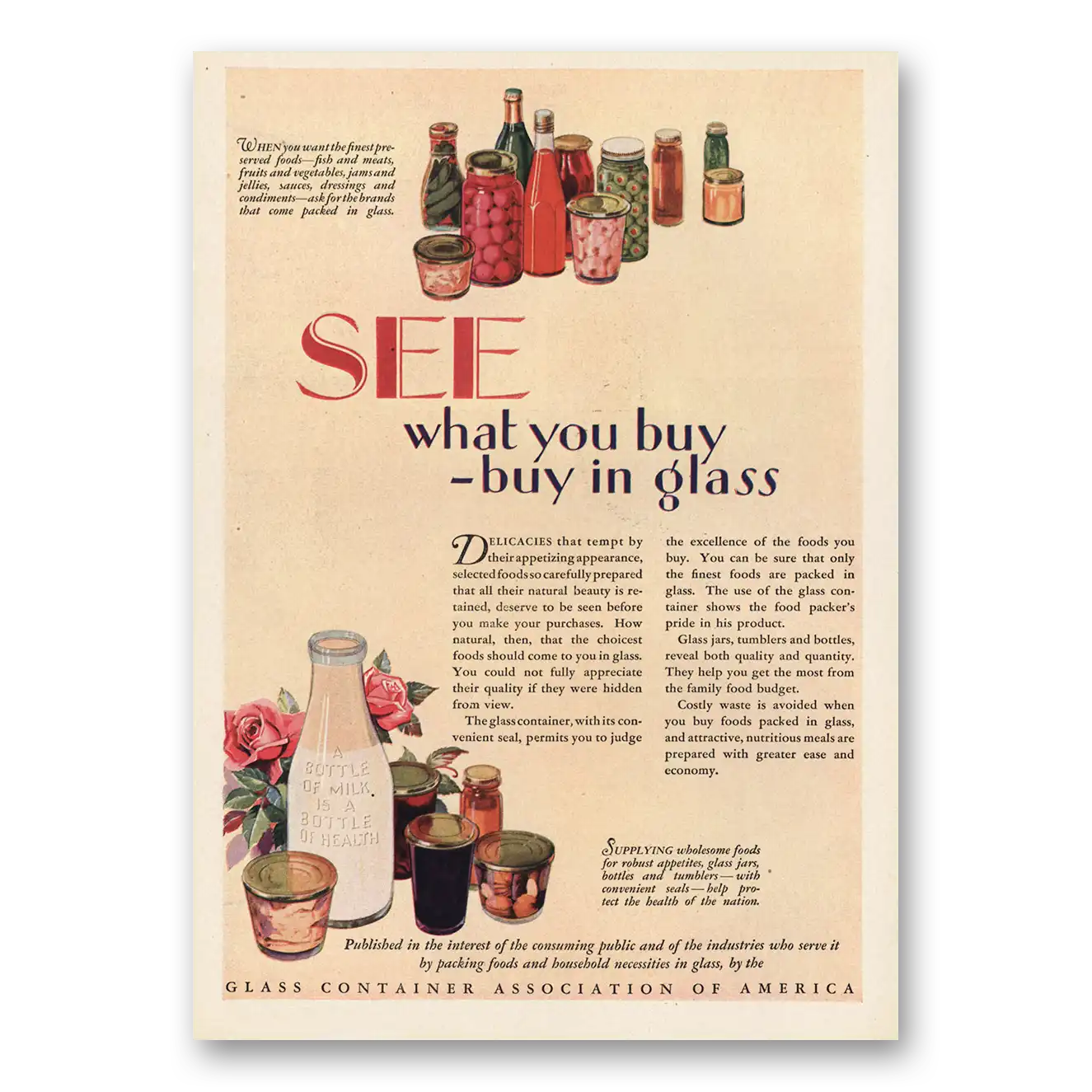 1929 Glass Container See What You Buy Vintage Magazine Print Ad