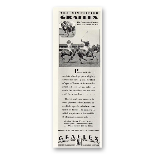 1929 Graflex Cameras Ponies Full Tilt Vintage Magazine Print Ad