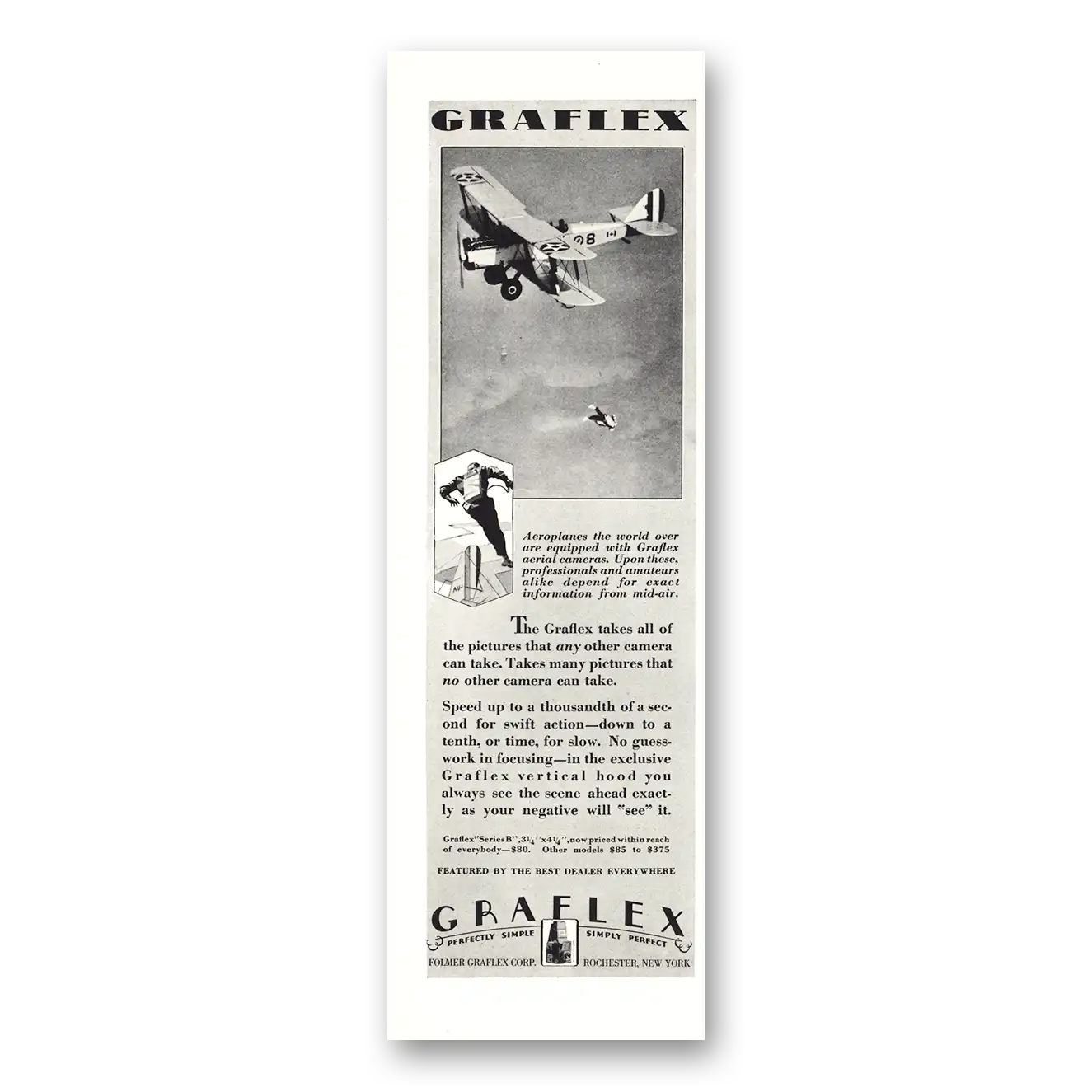 1929 Graflex Cameras Aeroplanes the World Over Are Equipped with Graflex Vintage Magazine Print Ad