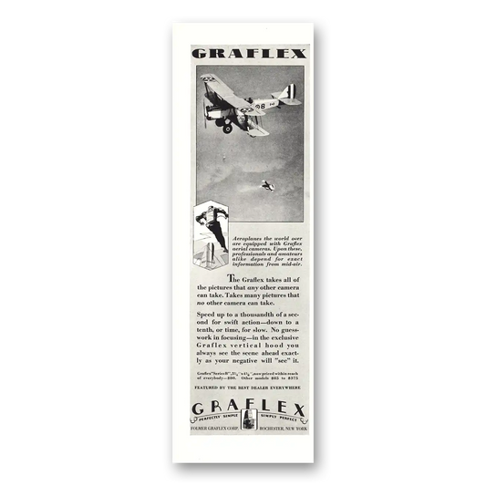 1929 Graflex Cameras Aeroplanes the World Over Are Equipped with Graflex Vintage Magazine Print Ad