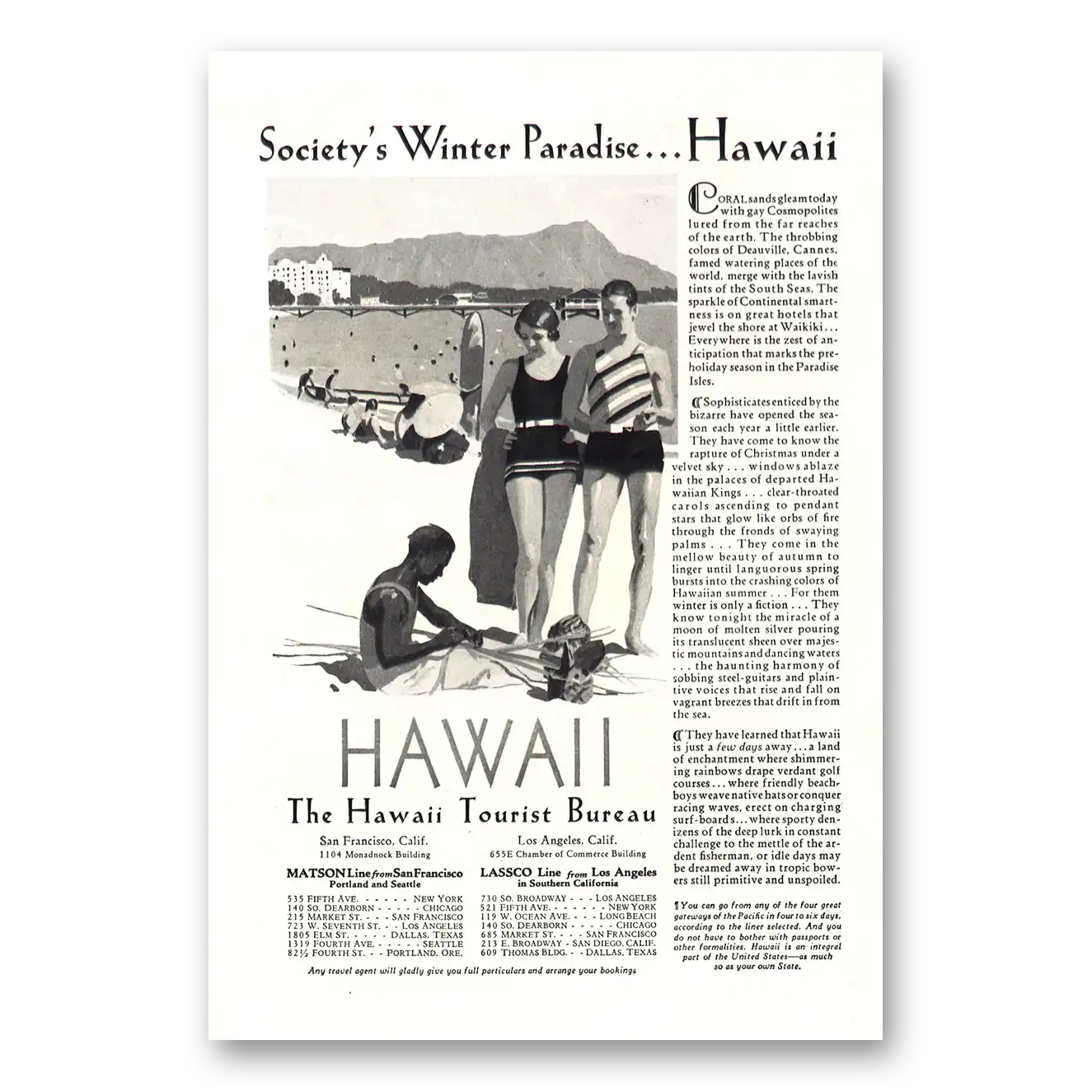 1929 Hawaii Societys Winter Paradise Vintage Magazine Print Ad