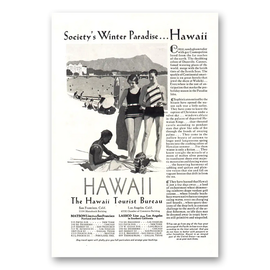 1929 Hawaii Societys Winter Paradise Vintage Magazine Print Ad