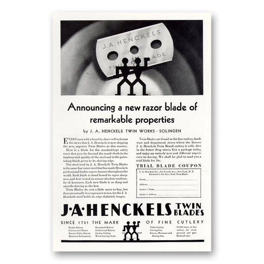 1929 Henckels Razor Blade Razor Blade of Remarkable Properties Vintage Magazine Print Ad