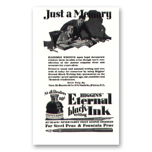 1929 Higgins Eternal Black Ink Just a Memory Vintage Magazine Print Ad