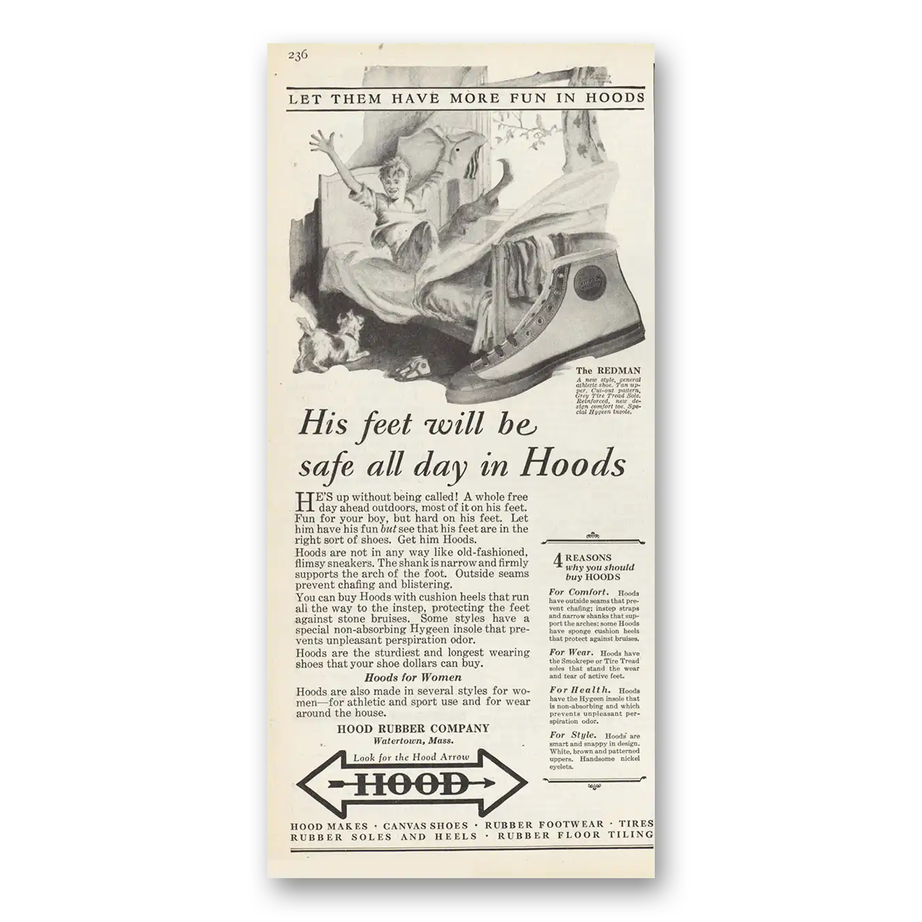 1929 Hood Redman Shoes His Feel Will Be Safe All Day Vintage Magazine Print Ad