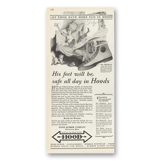 1929 Hood Redman Shoes His Feel Will Be Safe All Day Vintage Magazine Print Ad