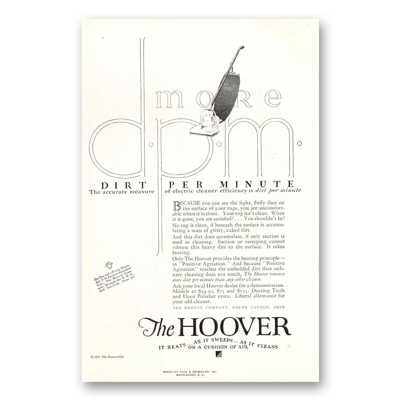 1929 Hoover Vacuum More Dirt Per Minute Vintage Magazine Print Ad