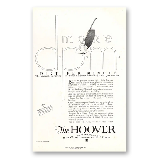 1929 Hoover Vacuum More Dirt Per Minute Vintage Magazine Print Ad