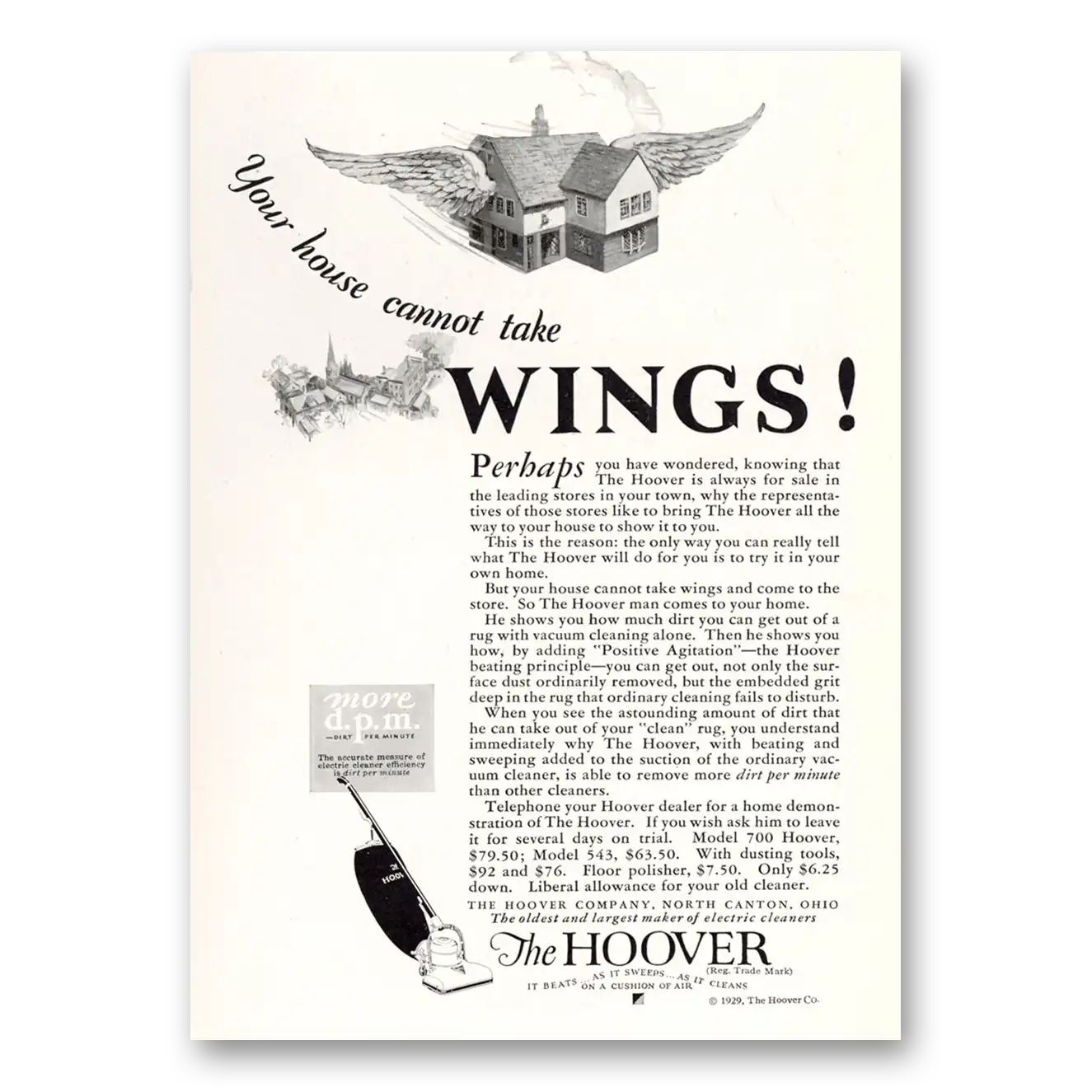 1929 Hoover Vacuum Your House Cannot Take Wings Vintage Magazine Print Ad