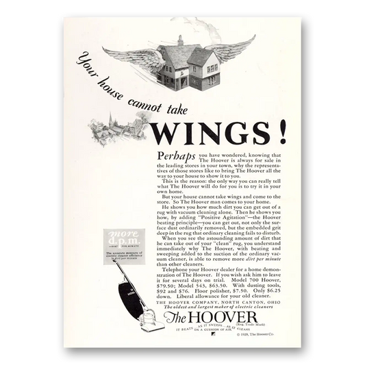 1929 Hoover Vacuum Your House Cannot Take Wings Vintage Magazine Print Ad