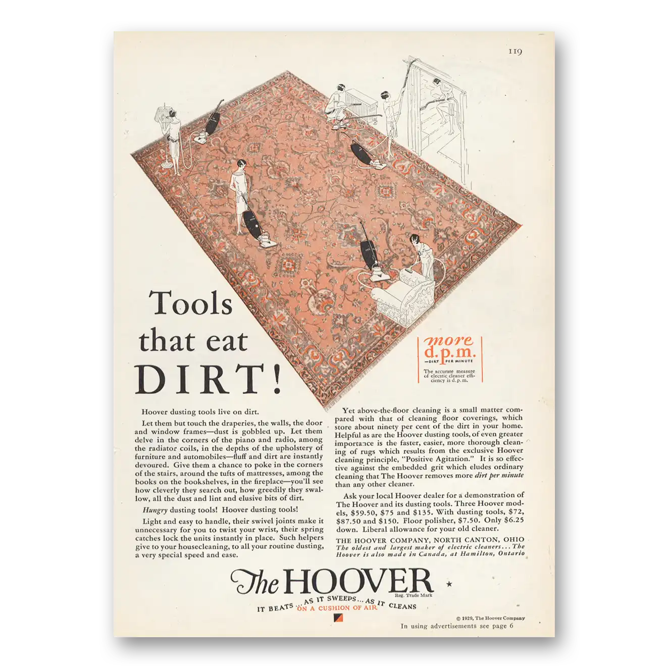 1929 Hoover Vacuum Tools That Eat Dirt Vintage Magazine Print Ad