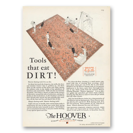 1929 Hoover Vacuum Tools That Eat Dirt Vintage Magazine Print Ad