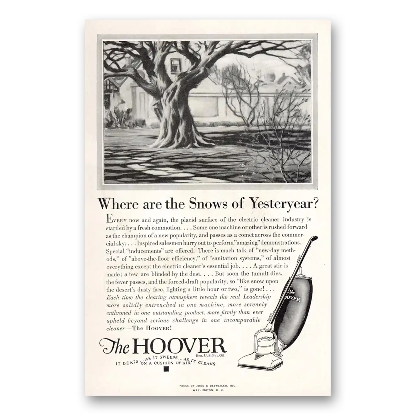 1929 Hoover Vacuum Snows of Yesteryear Vintage Magazine Print Ad