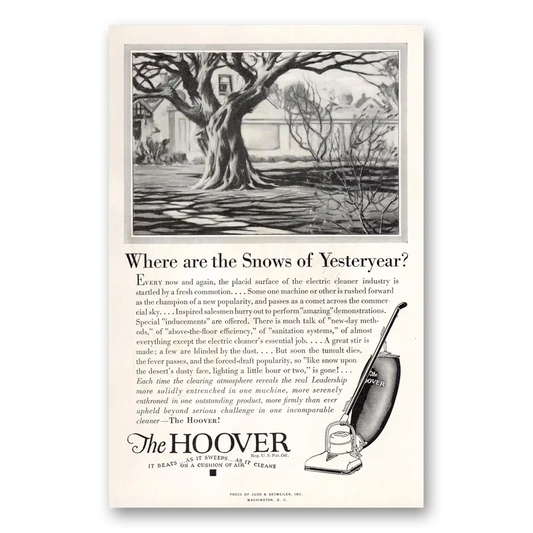 1929 Hoover Vacuum Snows of Yesteryear Vintage Magazine Print Ad