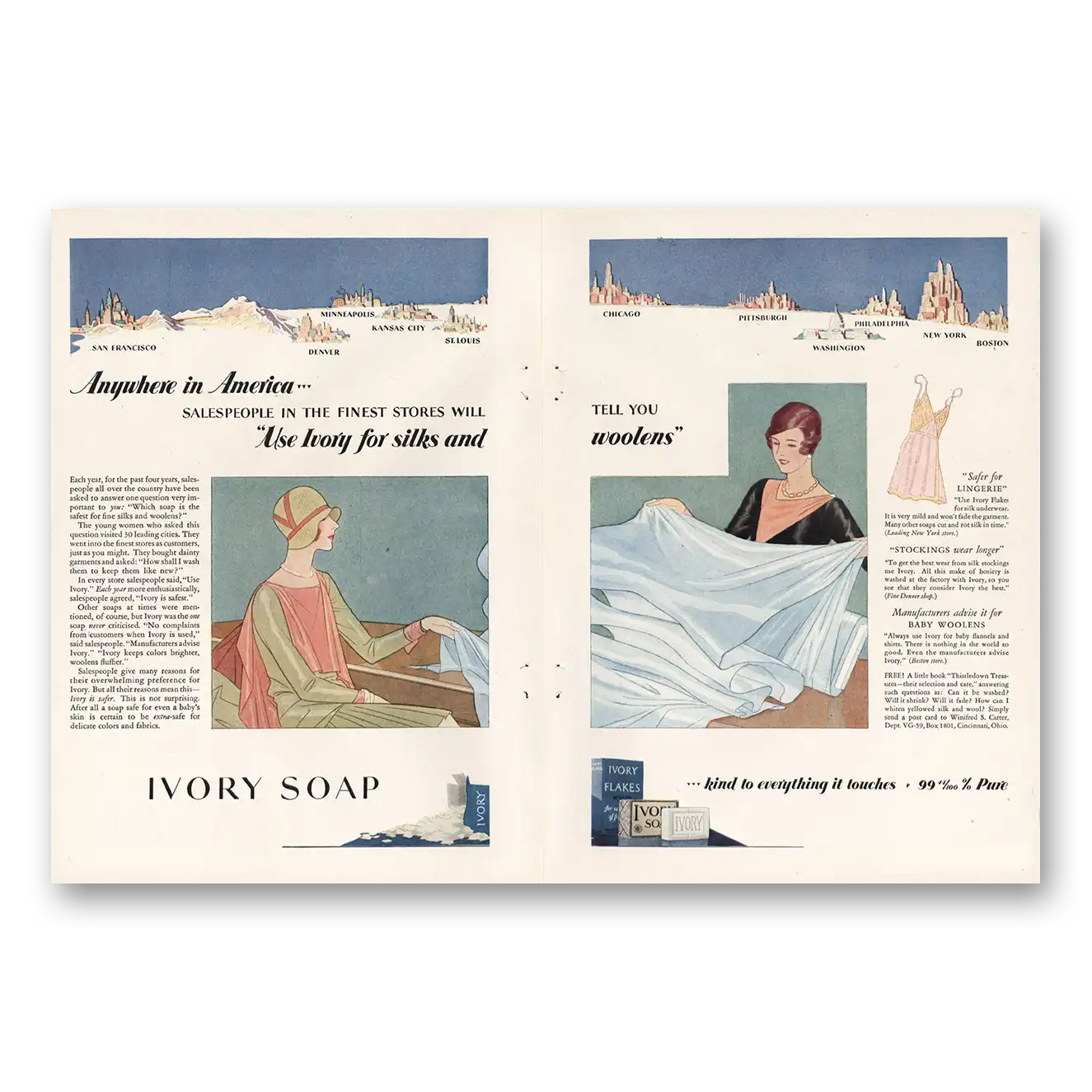 1929 Ivory Soap Anywhere In America Vintage Magazine Print Ad