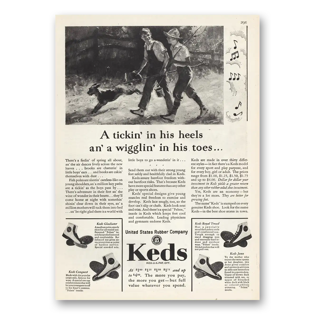 1929 Keds Shoes Tickin In His Heels Wigglin In His Toes Vintage Magazine Print Ad