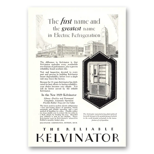 1929 Kelvinator Refrigerator First Name and Greatest Name Vintage Magazine Print Ad