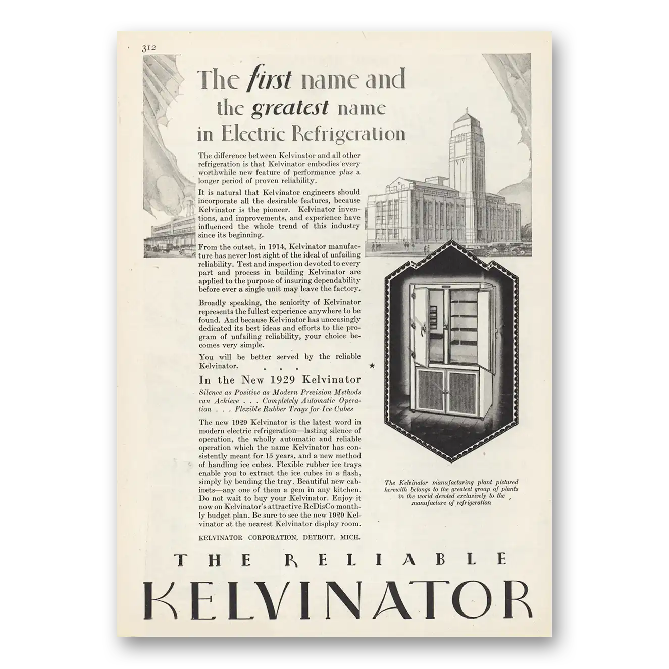 1929 Kelvinator Refrigerator First Name and Greatest Name Vintage Magazine Print Ad