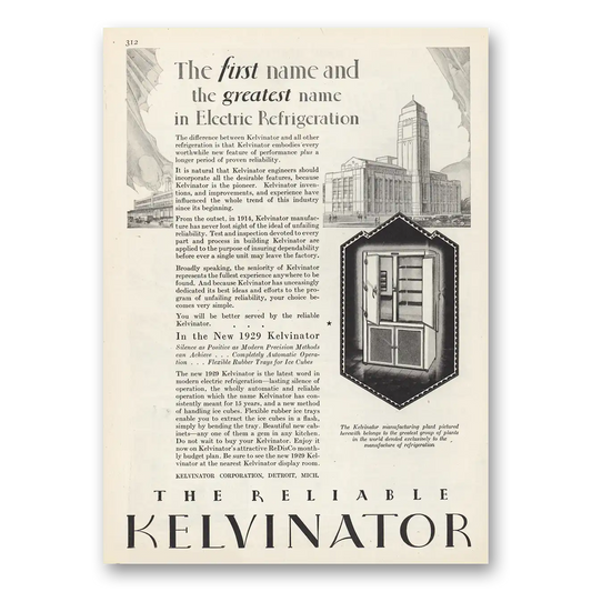 1929 Kelvinator Refrigerator First Name and Greatest Name Vintage Magazine Print Ad