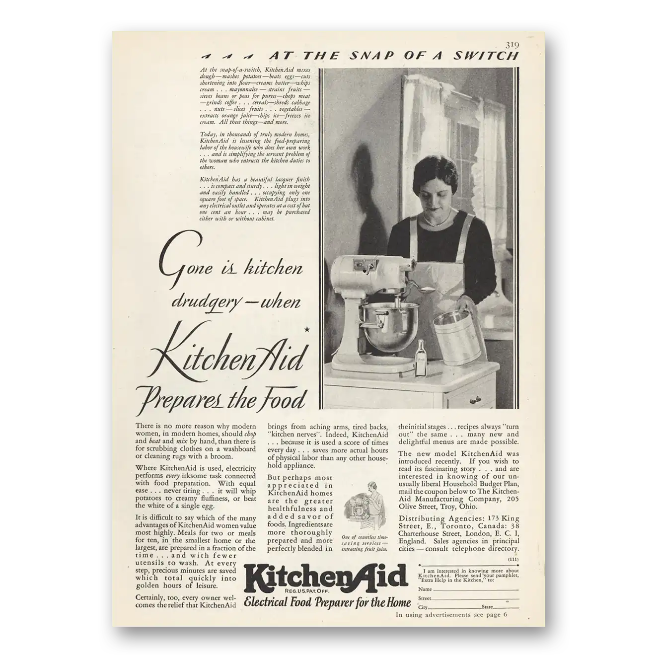 1929 KitchenAid Mixer Gone Is Kitchen Drudgery Vintage Magazine Print Ad