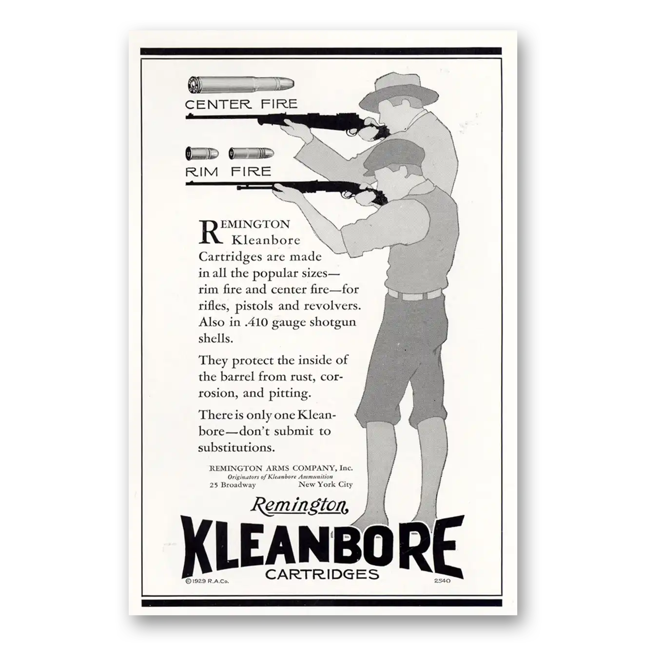 1929 Remington Arms Kleanbore Cartridges Center Fire Vintage Magazine Print Ad