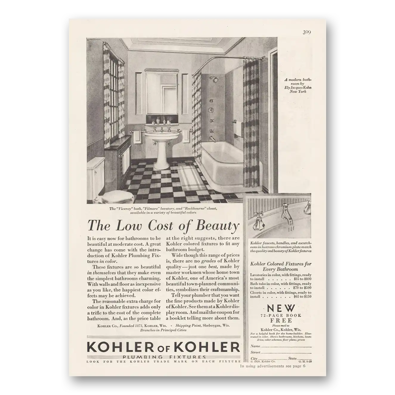 1929 Kohler Viceroy Bath Filmore Lavatory Rockbourne Closet Vintage Magazine Print Ad